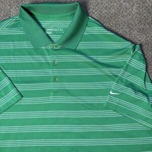 Nike Golf Men's XXL 2XL Performance Polyester Stretch Dri Fit Polo Green Striped
